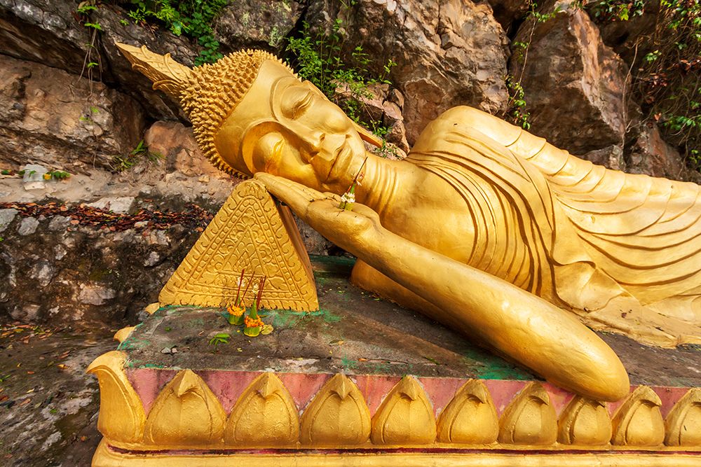 Wall Art Painting id:550562, Name: Laos- Luang Prabang. Reclining Buddha statue on Mount Phousi., Artist: Haseltine, Tom