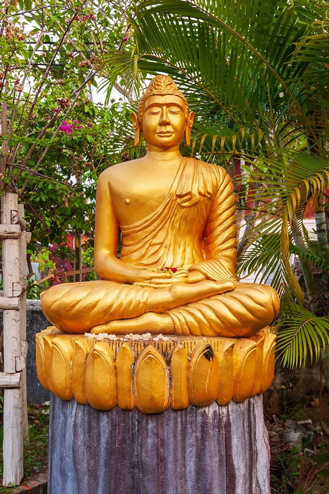 Wall Art Painting id:550565, Name: Laos- Luang Prabang. Golden Buddha statue with elongated earlobes., Artist: Haseltine, Tom