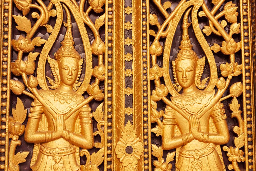 Wall Art Painting id:550566, Name: Laos- Luang Prabang. Golden relief carvings., Artist: Haseltine, Tom