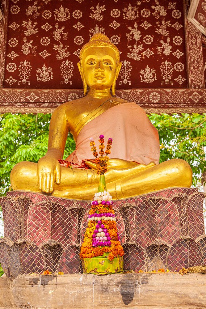 Wall Art Painting id:550575, Name: Laos- Luang Prabang. Golden Buddha statue and altar., Artist: Haseltine, Tom