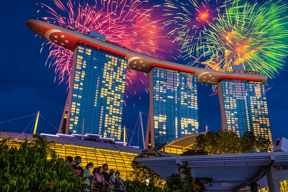 Wall Art Painting id:650913, Name: Singapore Night fireworks over Marina Bay Sands Hotel to celebrate independence, Artist: Jaynes Gallery