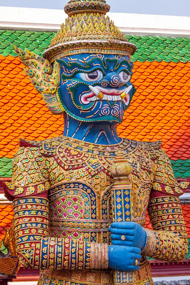 Wall Art Painting id:550605, Name: Thailand- Bangkok. Yaksha- demon depicted in the Ramayana- guarding Wat Phra Kaew, Artist: Haseltine, Tom