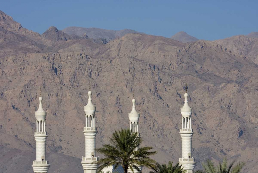 Wall Art Painting id:136346, Name: UAE, Fujairah Minarets against distant hills, Artist: Young, Bill