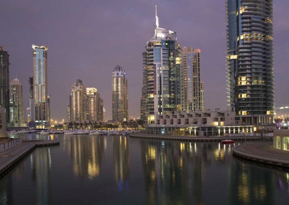 Wall Art Painting id:136303, Name: UAE, Dubai, Marina Lights reflect on marina, Artist: Young, Bill