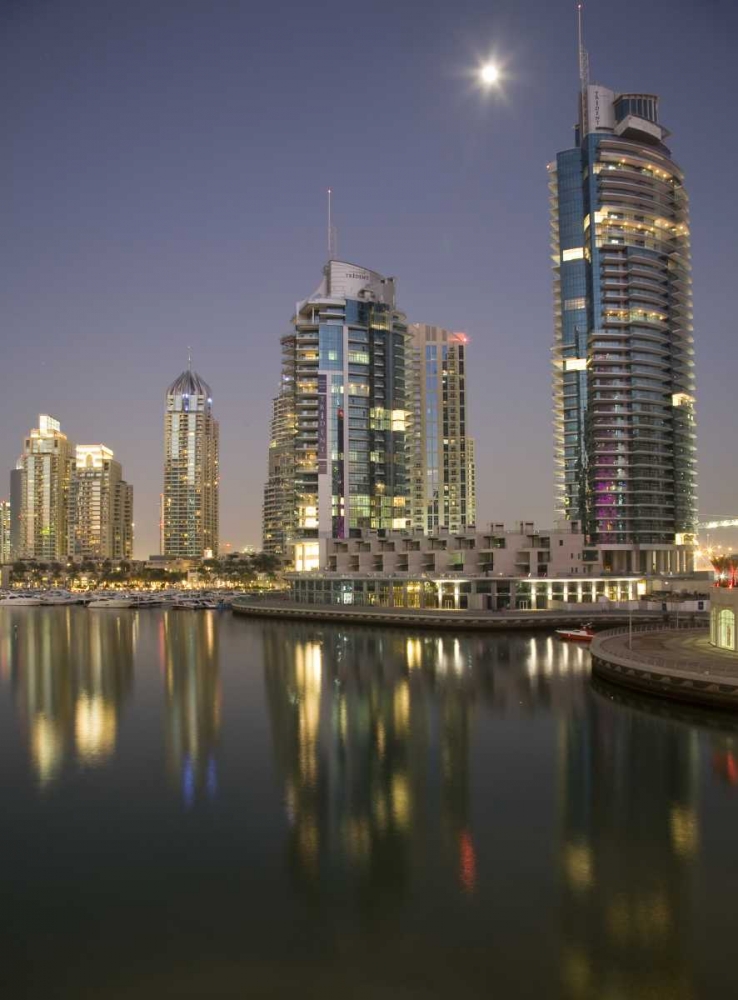 Wall Art Painting id:136308, Name: UAE, Dubai, Marina Towers reflect on marina, Artist: Young, Bill