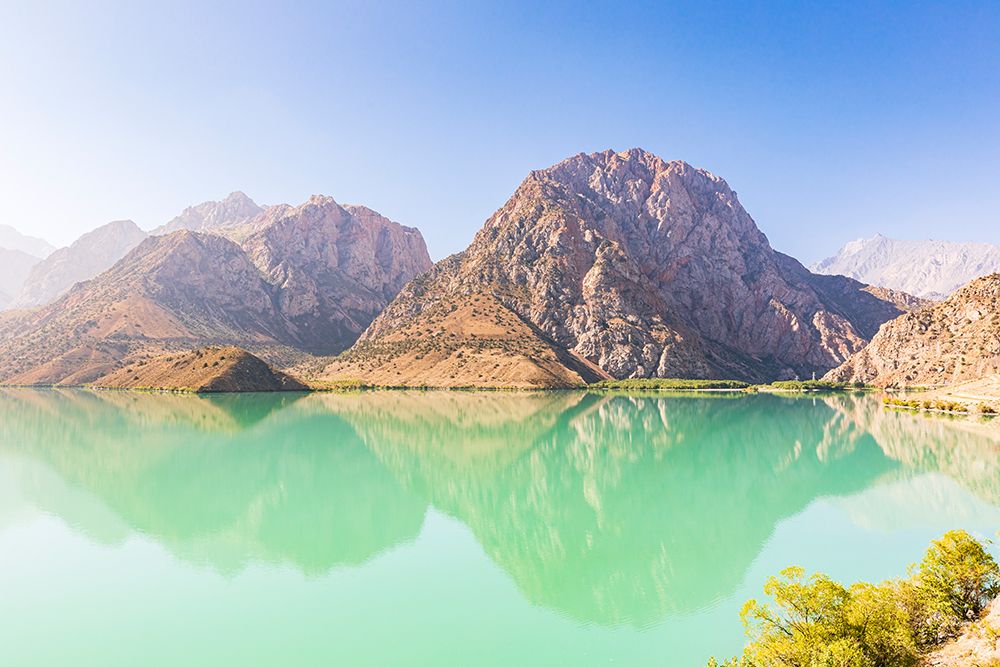 Wall Art Painting id:512371, Name: Iskanderkul-Sughd Province-Tajikistan Mountains and blue sky above Iskanderkul Lake, Artist: Wilson, Emily