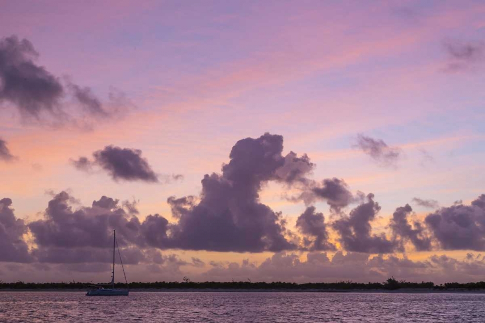 Wall Art Painting id:132683, Name: Bahamas, Exuma Is Sailboat anchored at sunset, Artist: Paulson, Don