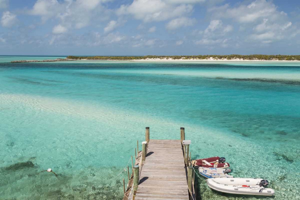 Wall Art Painting id:132363, Name: Bahamas, Exuma Island Pier and moored boats, Artist: Paulson, Don