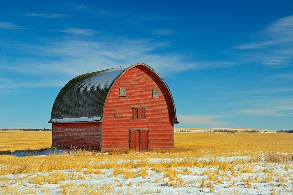 Wall Art Painting id:399633, Name: Canada-Alberta-Vulcan Red barn in winter, Artist: Jaynes Gallery