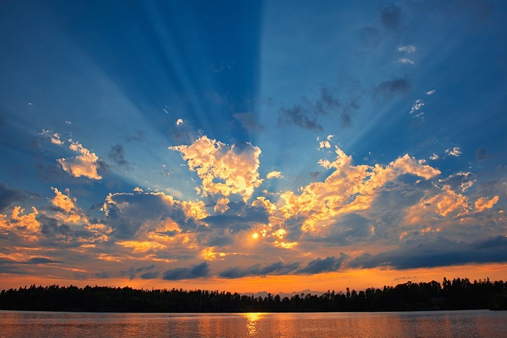 Wall Art Painting id:399780, Name: Canada-Manitoba-Whiteshell Provincial Park-Crepuscular rays over Star Lake, Artist: Jaynes Gallery