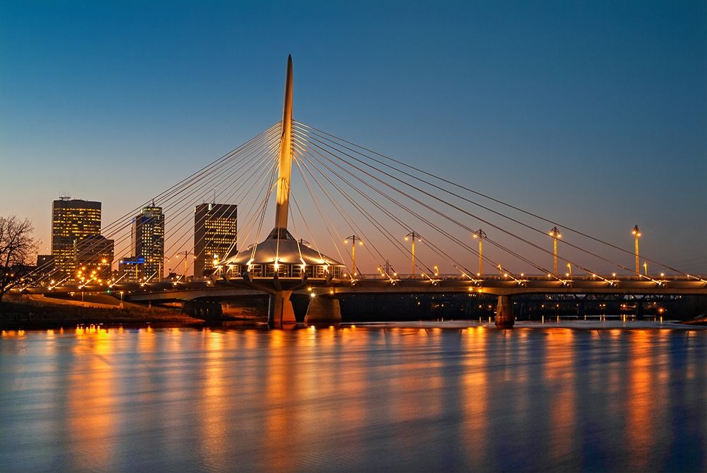 Wall Art Painting id:399782, Name: Canada-Manitoba-Winnipeg Esplanade Bridge over Red River at sunset, Artist: Jaynes Gallery