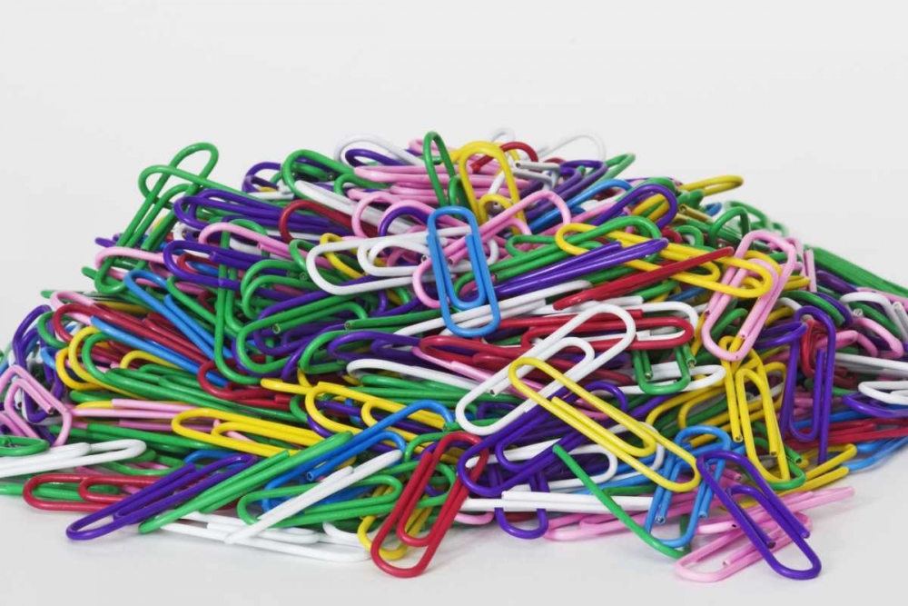 Wall Art Painting id:127368, Name: Pile of colored paper clips, Artist: Flaherty, Dennis