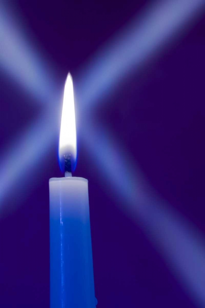 Wall Art Painting id:130534, Name: Burning candle with star burst on blue background, Artist: Kaveney, Wendy