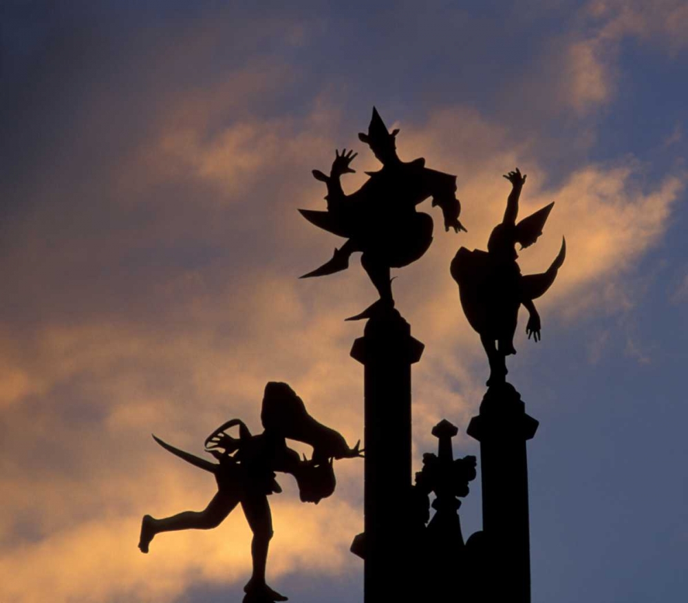 Wall Art Painting id:136268, Name: Belgium, Ghent Silhouette of stone figures, Artist: Young, Bill