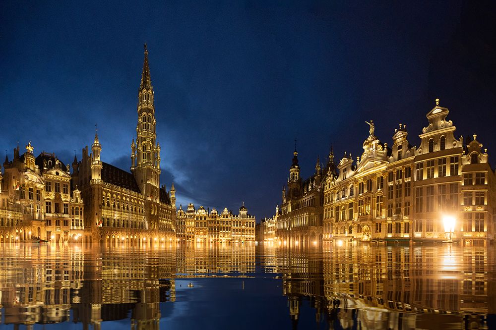 Wall Art Painting id:603941, Name: Belgium-Brussels. Grand Place main square lit at twilight., Artist: Jaynes Gallery