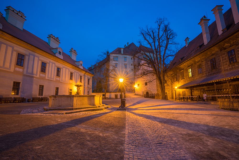 Wall Art Painting id:517852, Name: Europe-Czech Republic-Cesky Krumlov-Cesky Krumlov Castle courtyard at sunset, Artist: Jaynes Gallery