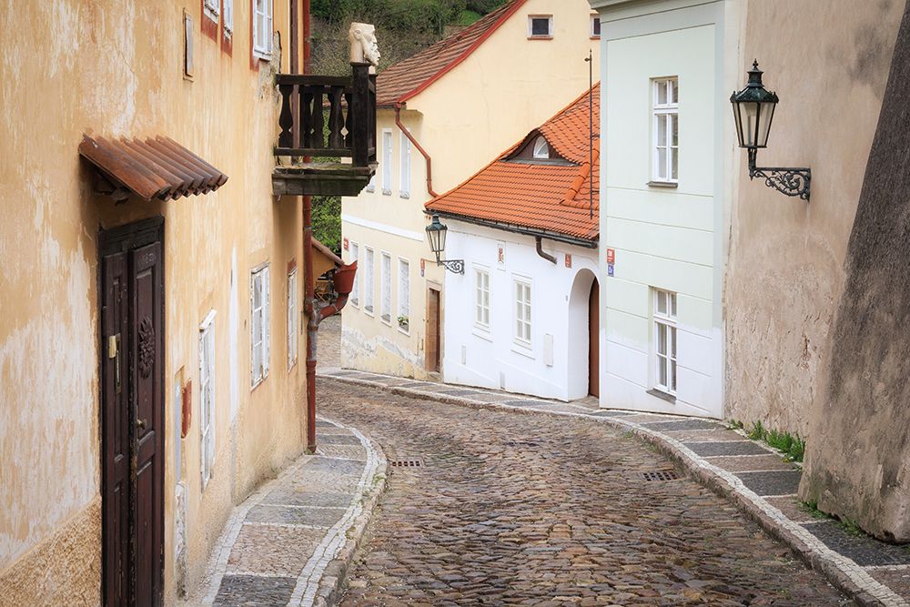 Wall Art Painting id:517856, Name: Europe-Czech Republic-Prague-Houses on cobblestone street, Artist: Jaynes Gallery