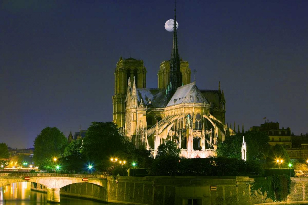 Wall Art Painting id:136636, Name: France, Paris Full moon over Notre Dame, Artist: Zuckerman, Jim