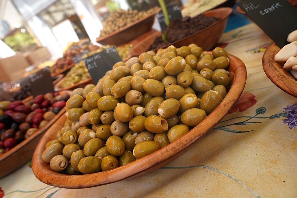 Wall Art Painting id:400219, Name: Olives in the Sunday market in Beaune-France, Artist: Brack, Dennis