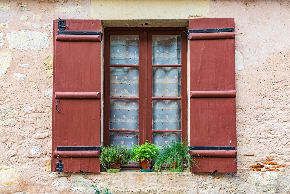 Wall Art Painting id:400227, Name: France-Dordogne-Hautefort A brown shuttered window on a house in the town of Hautefort, Artist: Wilson, Emily