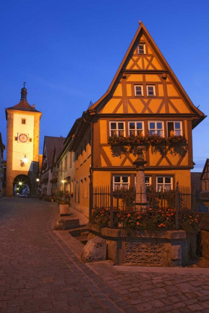 Wall Art Painting id:127692, Name: Germany, Rothenburg Siebers Tower with clock, Artist: Flaherty, Dennis