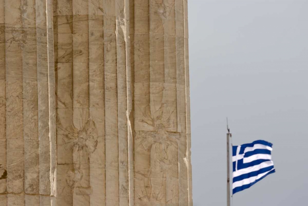 Wall Art Painting id:136279, Name: Greece, Acropolis Parthenon and Greek flag, Artist: Young, Bill