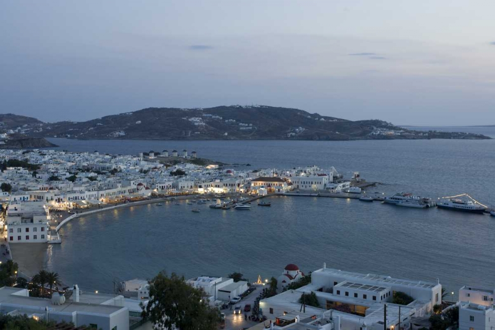 Wall Art Painting id:136536, Name: Greece, Mykonos, Hora Evening overlooking harbor, Artist: Young, Bill