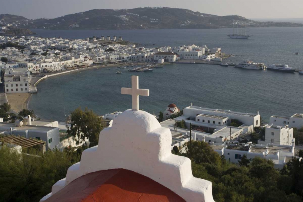 Wall Art Painting id:136312, Name: Greece, Mykonos, Hora Town and bay overlook, Artist: Young, Bill