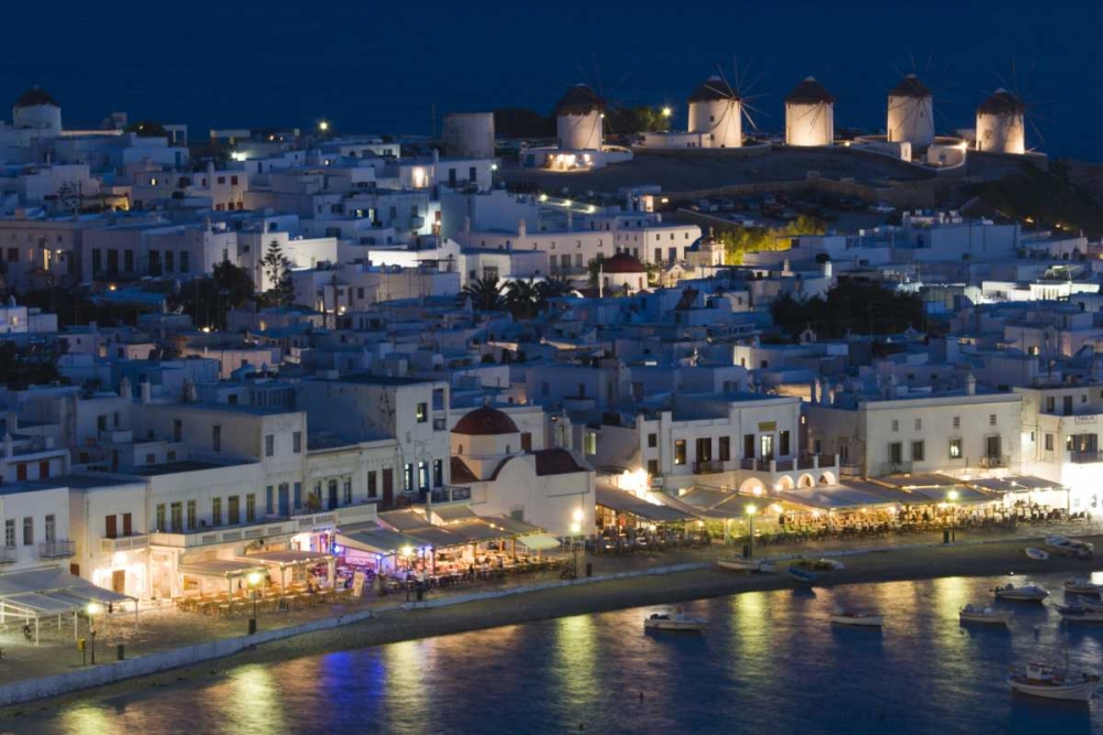 Wall Art Painting id:136282, Name: Greece, Hora Night view overlooking harbor, Artist: Young, Bill