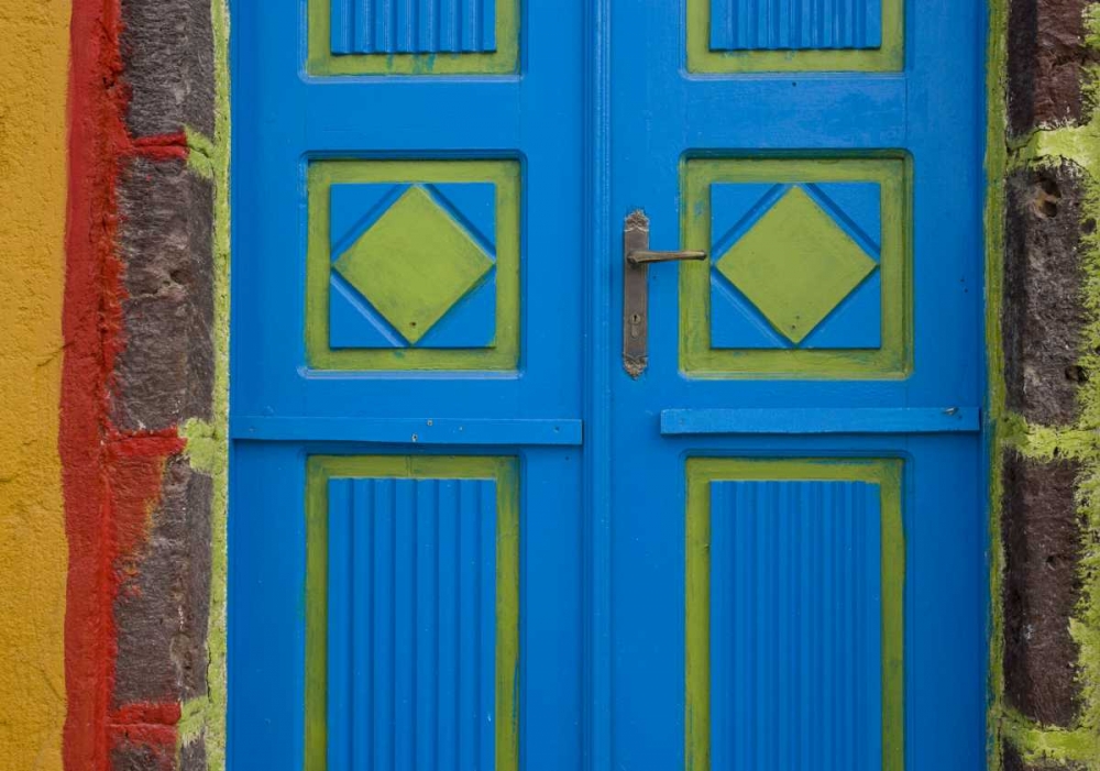 Wall Art Painting id:136269, Name: Greece,Thira, Oia Blue and lime green door, Artist: Young, Bill