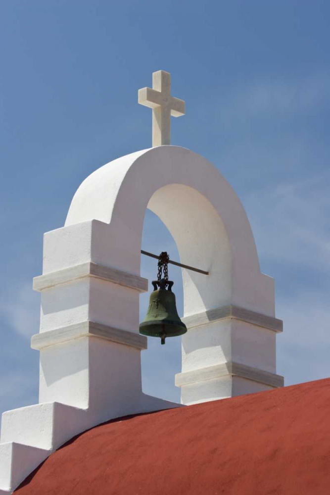 Wall Art Painting id:136552, Name: Greece, Mykonos, Hora White bell tower of church, Artist: Young, Bill