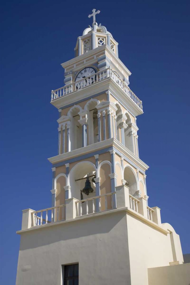 Wall Art Painting id:136307, Name: Greece, Santorini Ornate church clock tower, Artist: Young, Bill