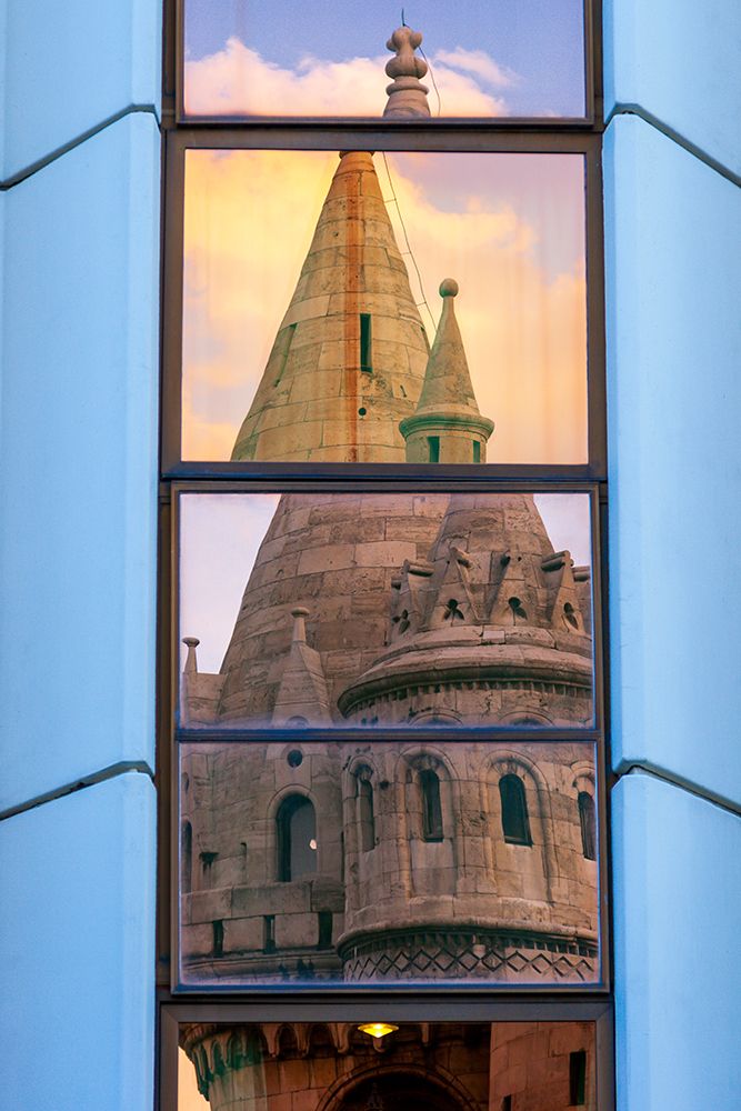 Wall Art Painting id:517931, Name: Reflection of Fishermans Bastion next to Matyas Church-Castle Hill-Buda side of Central Budapest-Ca, Artist: Haseltine, Tom