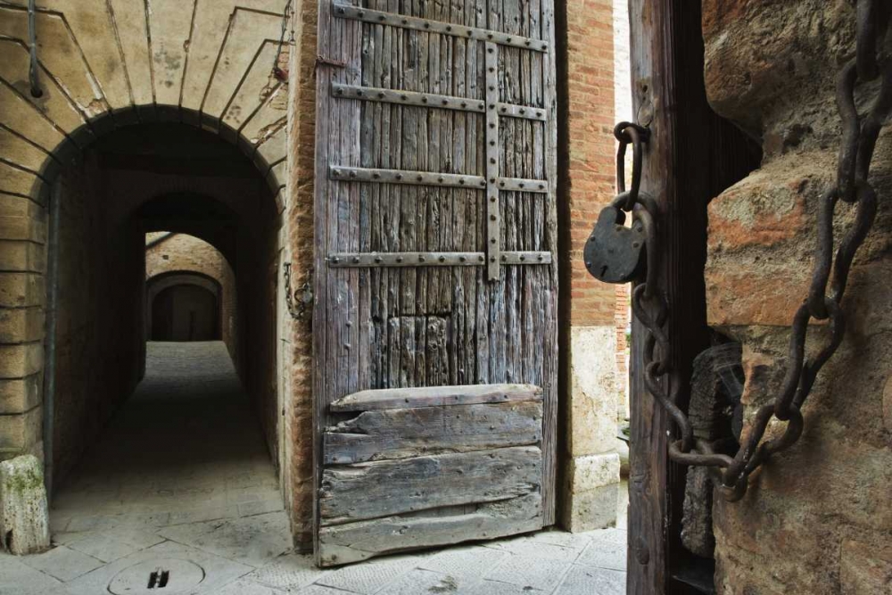 Wall Art Painting id:127571, Name: Italy, Tuscany, Fortified gate and an alley, Artist: Flaherty, Dennis