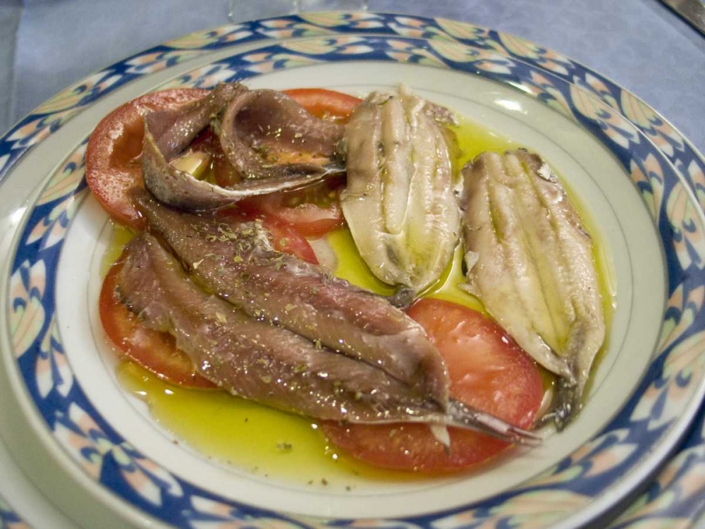 Wall Art Painting id:129884, Name: Italy, Camogli Plate of anchovies, Artist: Kaveney, Wendy