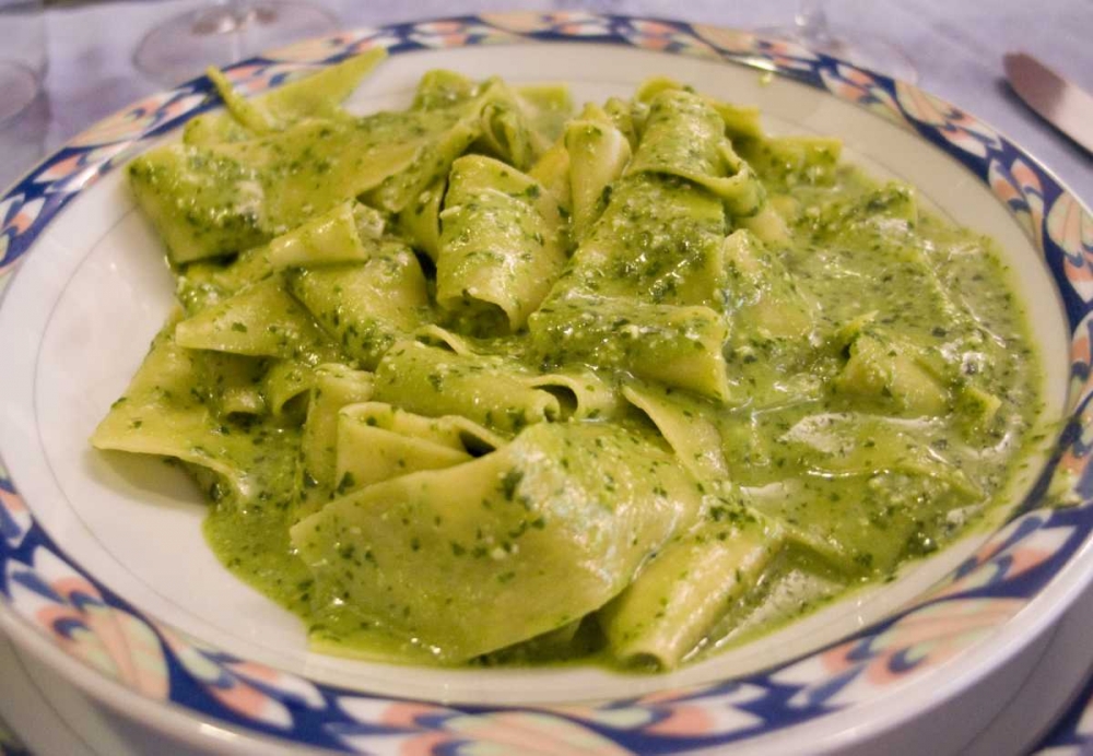 Wall Art Painting id:130333, Name: Italy, Camogli Plate of pasta with pesto sauce, Artist: Kaveney, Wendy