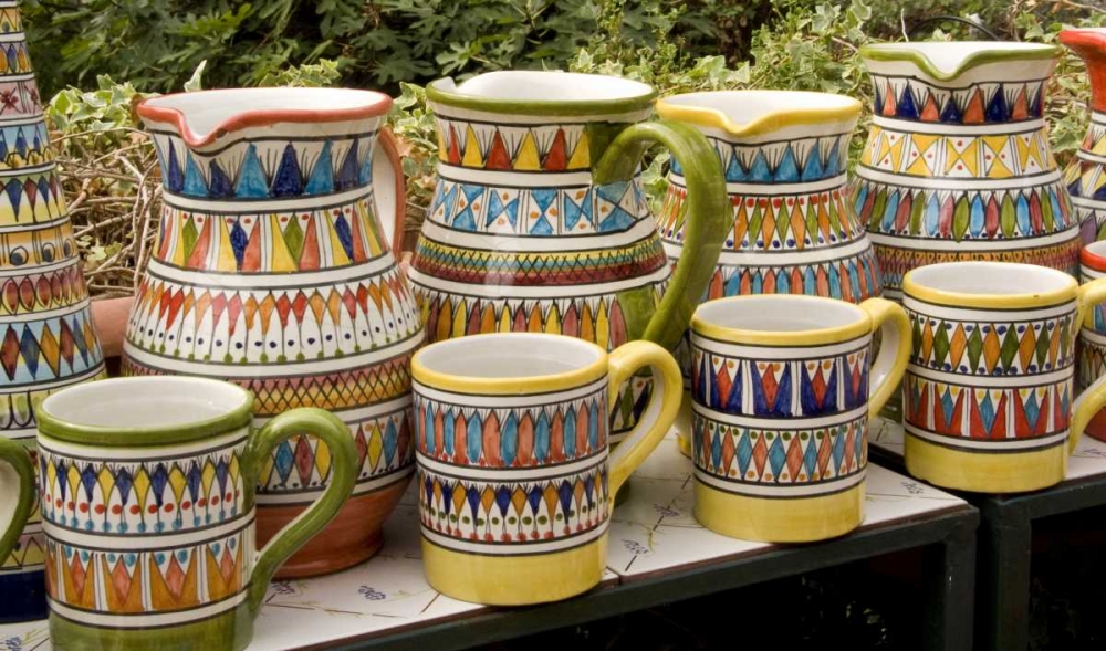 Wall Art Painting id:130027, Name: Italy, Positano Ceramic pitchers and mugs, Artist: Kaveney, Wendy