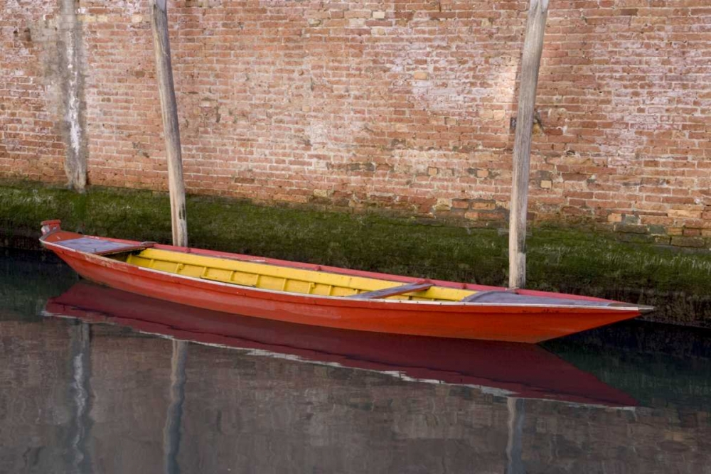 Wall Art Painting id:136338, Name: Italy, Venice Red boat reflecting in a canal, Artist: Young, Bill