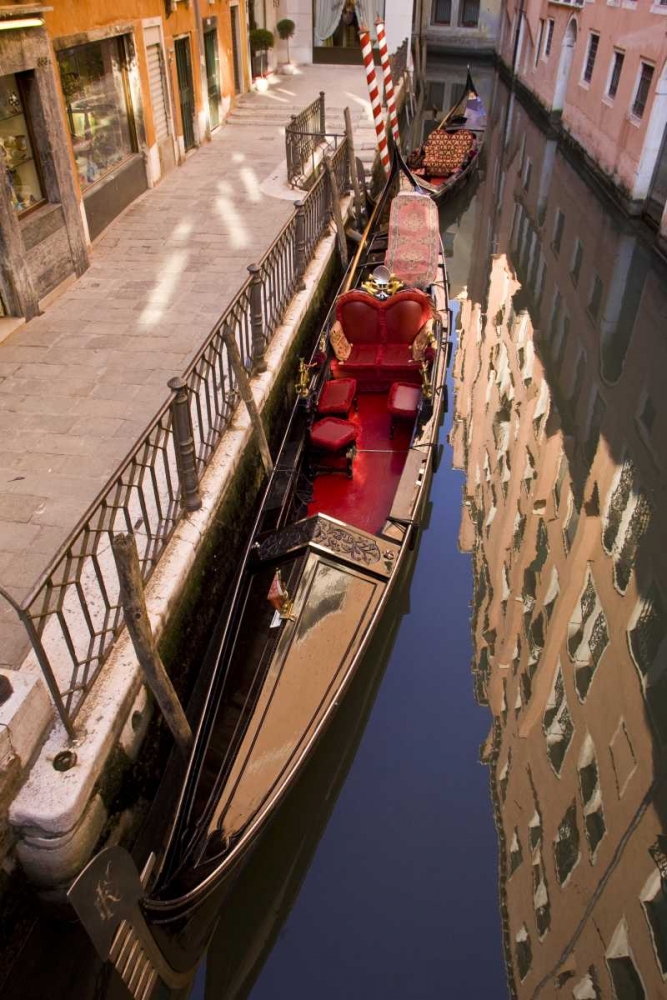 Wall Art Painting id:129964, Name: Italy, Venice Gondola parked in a canal, Artist: Kaveney, Wendy