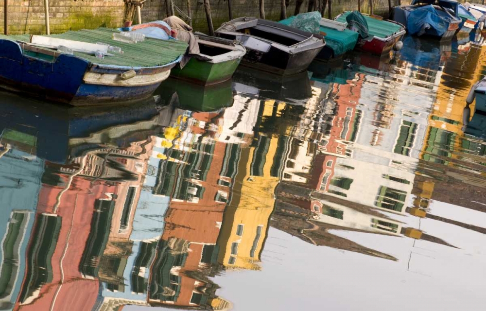 Wall Art Painting id:130310, Name: Italy, Venice, Burano Row of boats and houses, Artist: Kaveney, Wendy