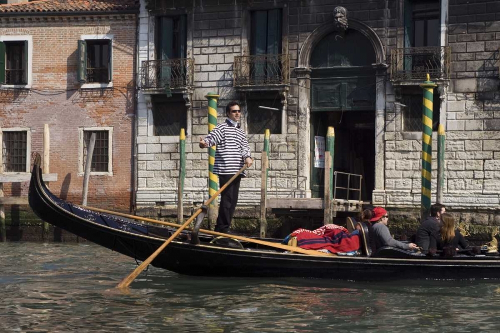 Wall Art Painting id:129988, Name: Italy, Venice A gondolier strikes a pose, Artist: Kaveney, Wendy