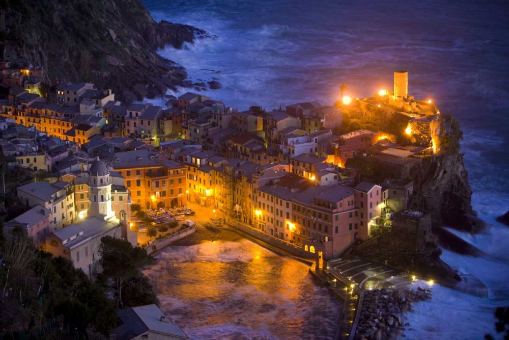 Wall Art Painting id:136784, Name: Italy, Vernazza, Cinque Terra City lit at night, Artist: Zuckerman, Jim