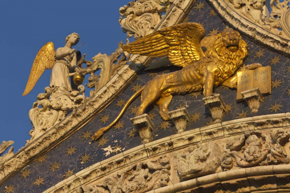 Wall Art Painting id:136240, Name: Italy, Venice Lion on San Marco Basilica, Artist: Young, Bill