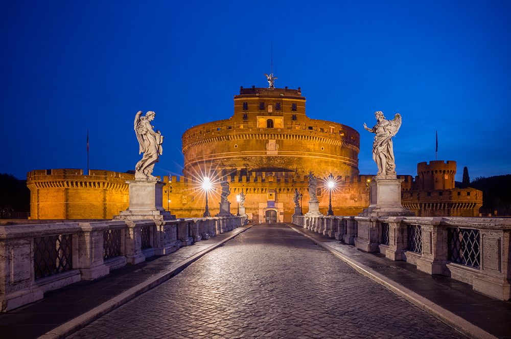 Wall Art Painting id:517999, Name: Europe-Italy-Rome-Bridge to Castel SantAngelo lit at night, Artist: Jaynes Gallery