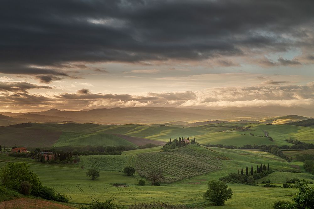 Wall Art Painting id:518014, Name: Europe-Italy-Tuscany-Val d Orcia-Belvedere farmhouse at sunrise, Artist: Jaynes Gallery