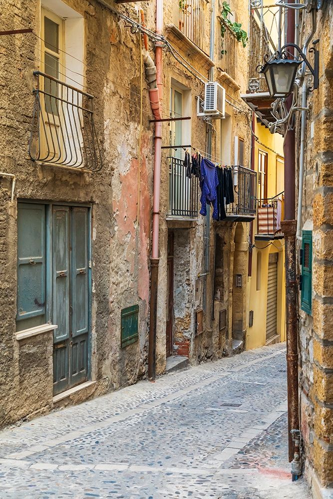 Wall Art Painting id:402895, Name: Palermo Province-Cefalu Narrow street in Cefalu, Artist: Wilson, Emily