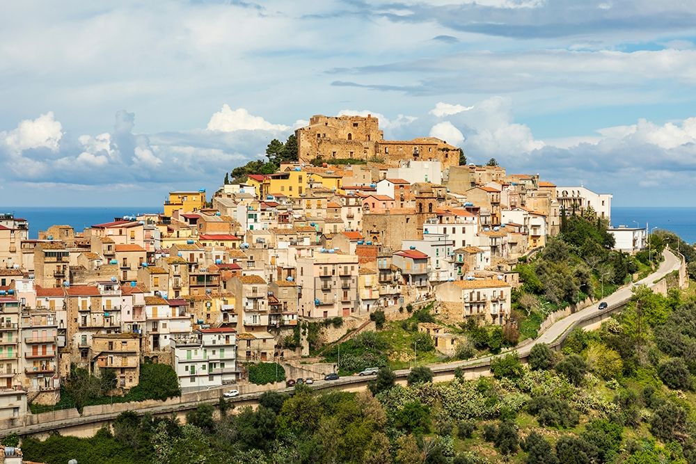 Wall Art Painting id:402910, Name: Messina Province-Caronia The medieval hilltop town Caronia-built around a Norman castle, Artist: Wilson, Emily