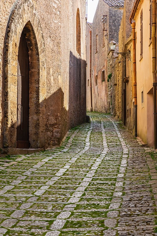 Wall Art Painting id:402936, Name: Trapani Province-Erice A narrow cobblestone street in the ancient hill town of Erice, Artist: Wilson, Emily