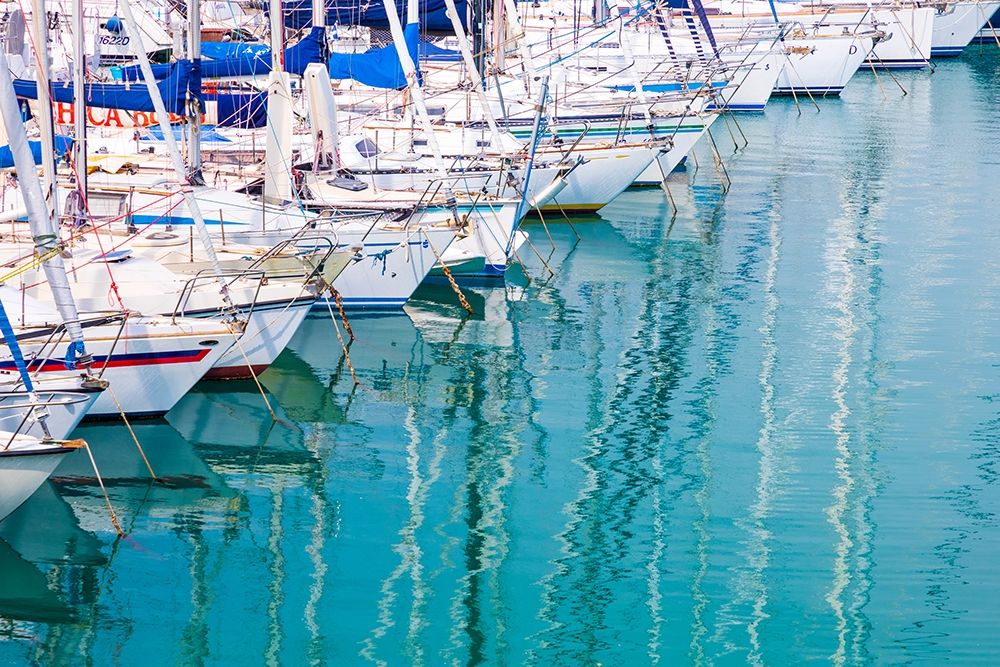 Wall Art Painting id:402958, Name: White sailboats in blue water, Artist: Wilson, Emily