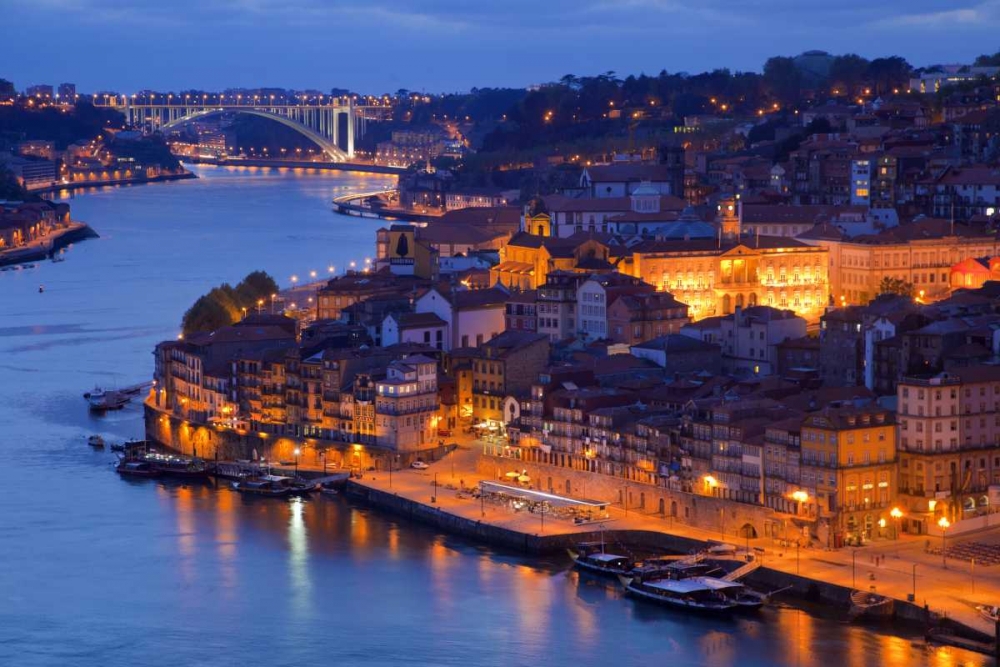 Wall Art Painting id:136806, Name: Portugal, Porto View of city and harbor at night, Artist: Zuckerman, Jim